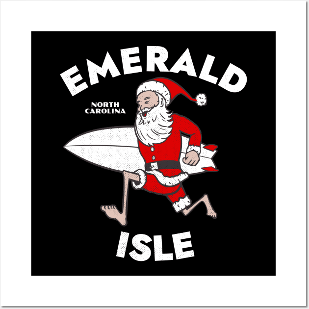 Emerald Isle, NC Christmas Vacationing Skiing Santa Wall Art by Contentarama